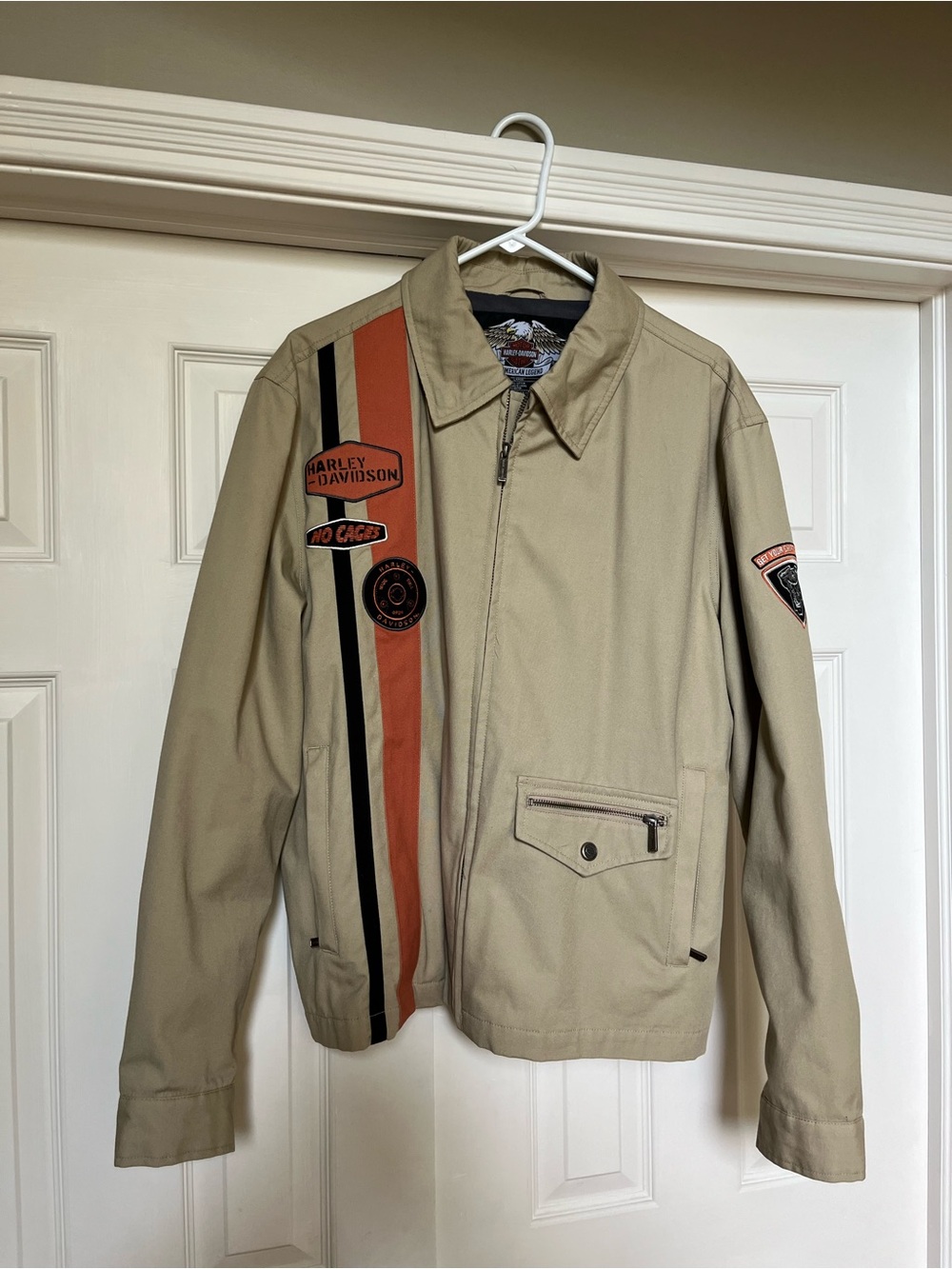 Harley-Davidson Tan Riding Jacket with Orange & Black Stripes-NEW